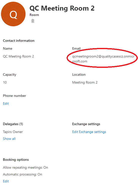 Microsoft 365 meeting room email
